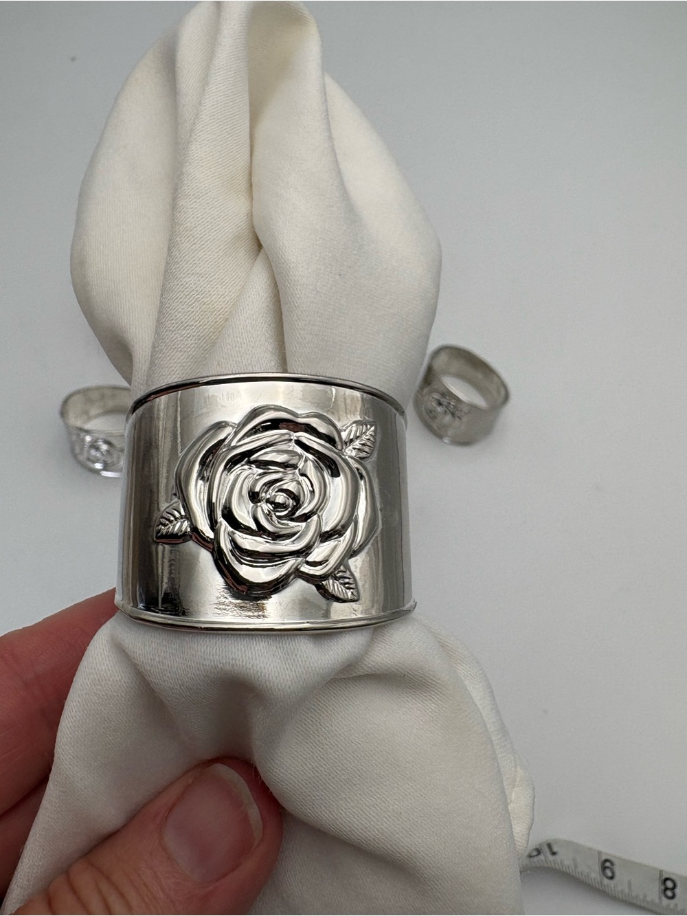 Vintage Silver-Plated Rose Napkin Rings -Set of 8 - Made in Hong Kong